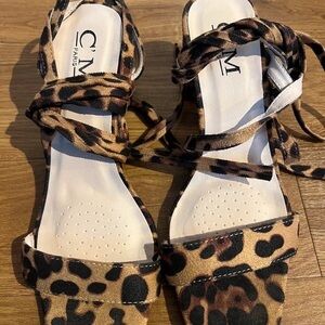 C'M Paris Leopard Print Strappy Heels